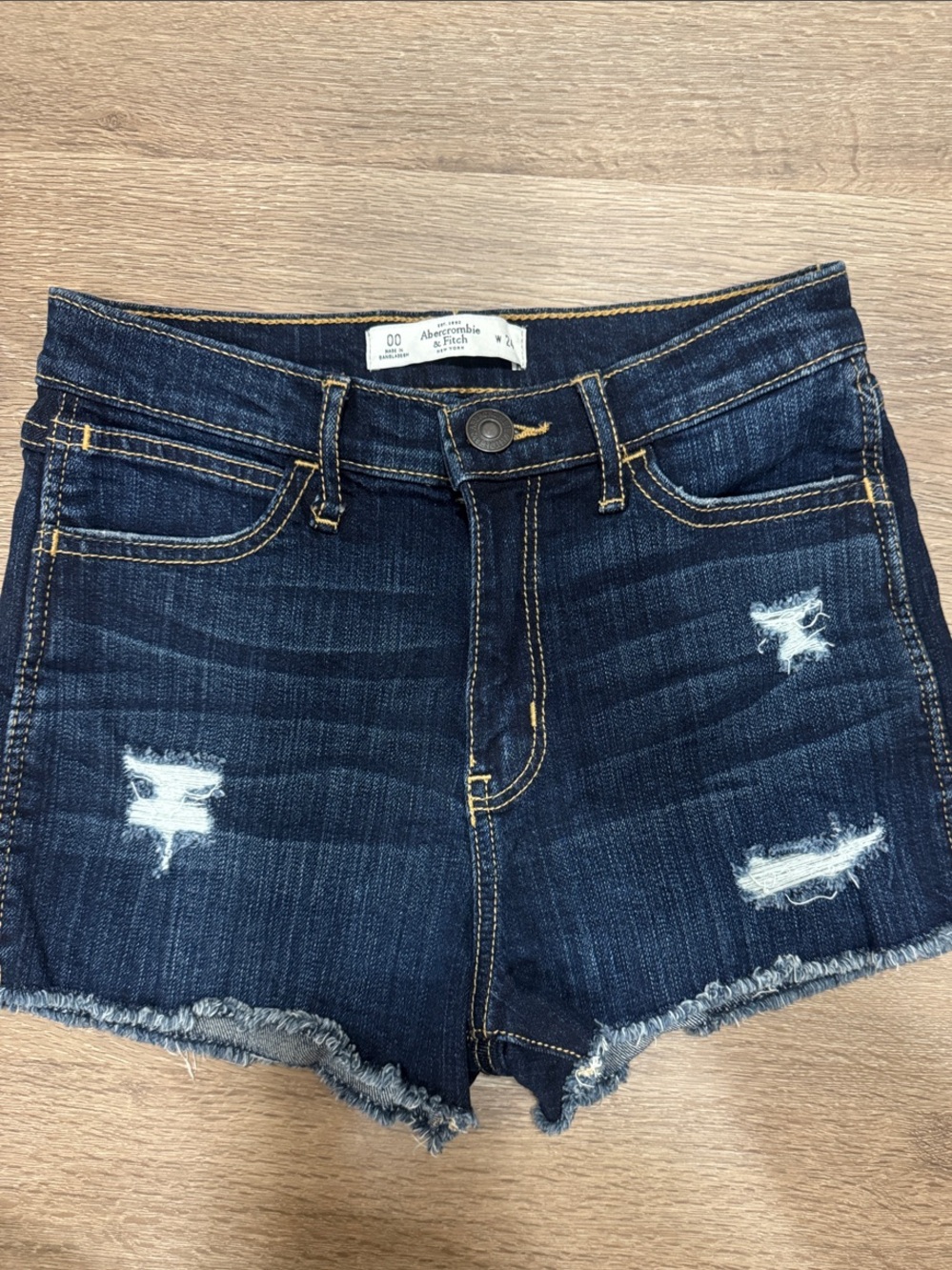 Abercrombie & Fitch Dark Blue Distressed Denim Jean Shorts
